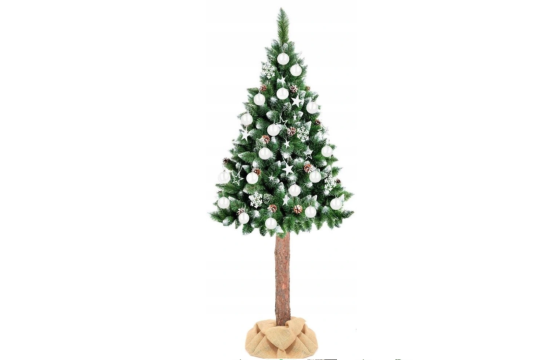 Kerstboom 160 cm dennenappels - Realistische spar met sneeuw, houten stam