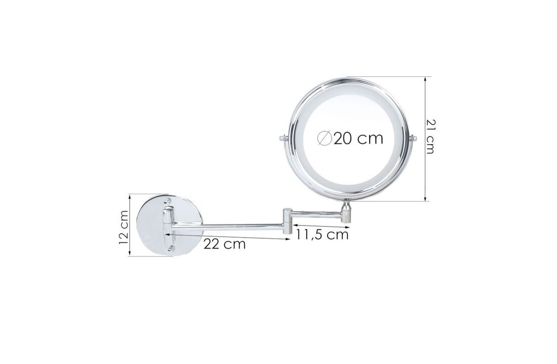 Led make-up spiegel | 5x vergroting, 20cm Ø, chroom staal