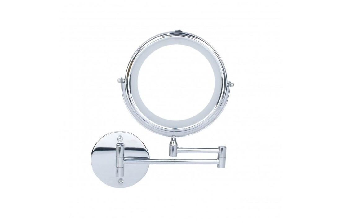 Wandspiegel met licht 20 cm - Verchroomd Staal - 5x Vergroting