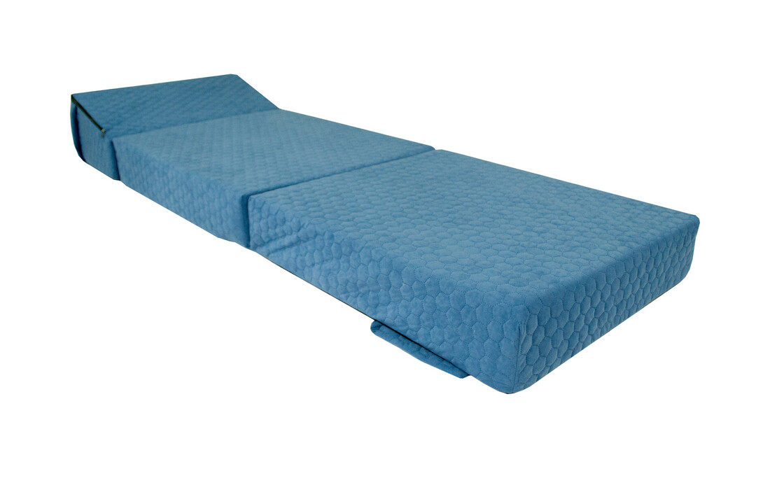 Opklapbed 70x200 - Blauw Vouwmatras 15cm Dikte - Polyester/Schuim