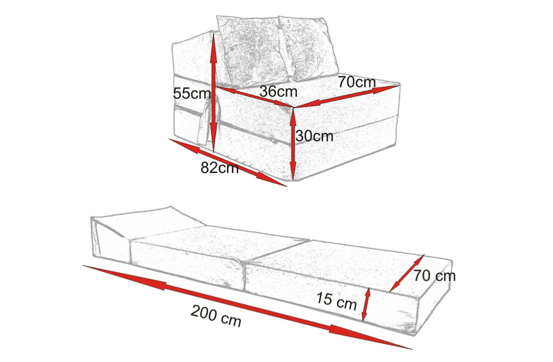 Opklapbed 70x200 - Blauw Vouwmatras 15cm Dikte - Polyester/Schuim