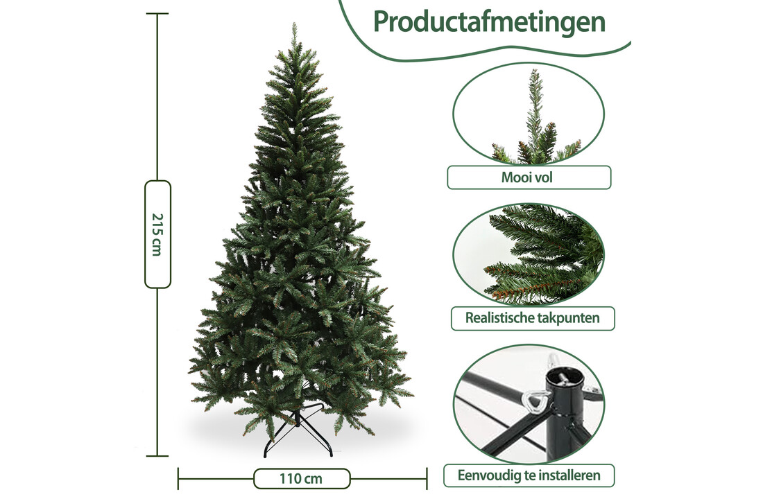 Kunstkerstboom 220 cm groen PVC met 1300 takken