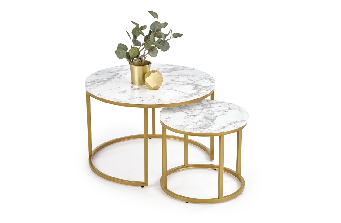 Ronde salontafel set van 2 | Marmerlook & Goud | Ø60cm & Ø38cm