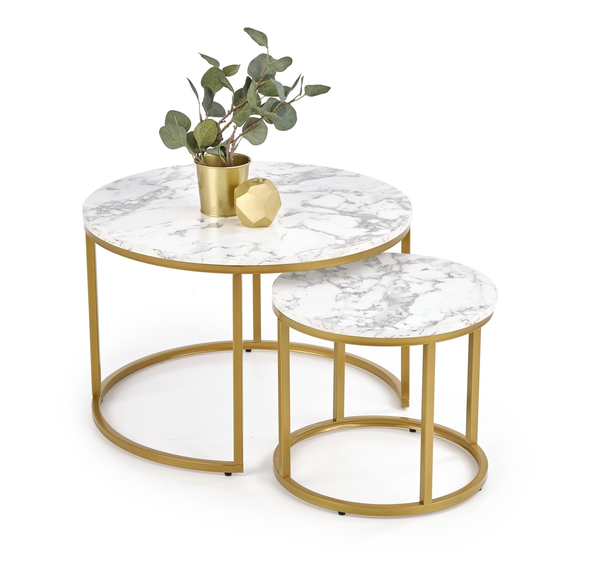 Ronde salontafel set van 2 | Marmerlook & Goud | Ø60cm & Ø38cm