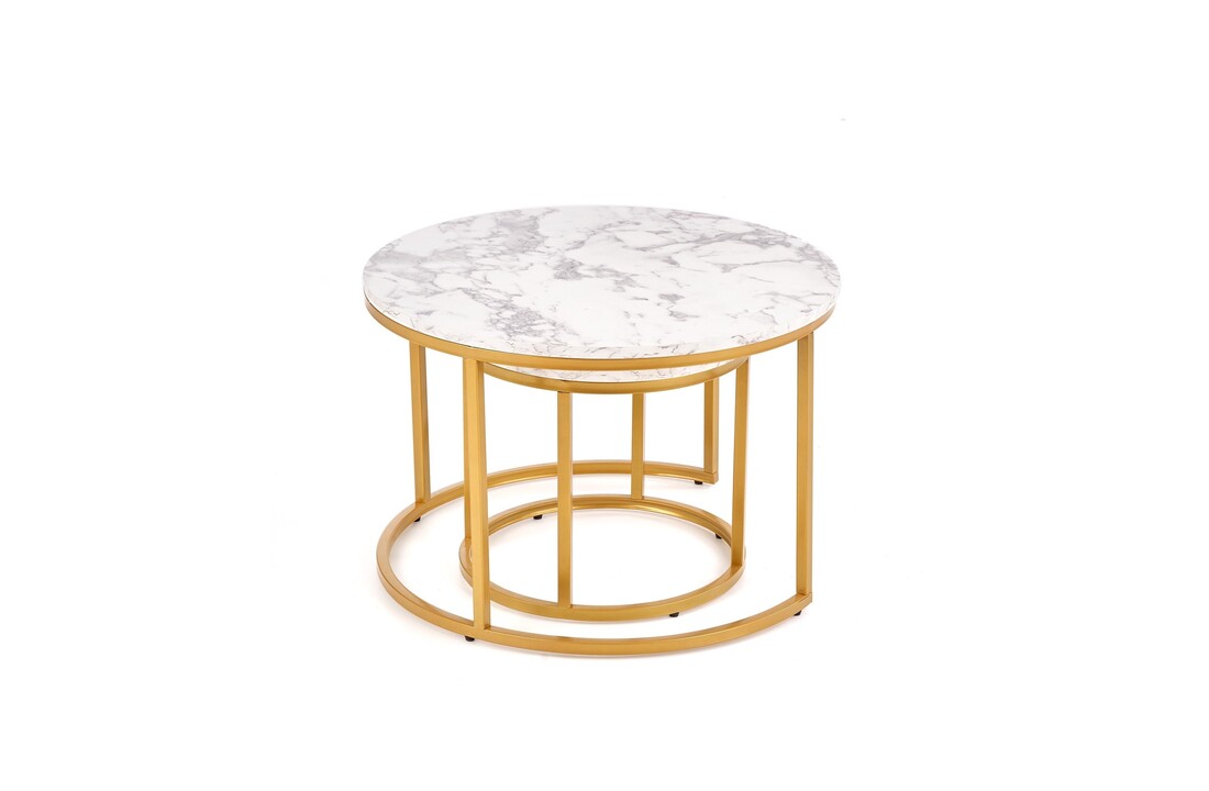 Ronde salontafel set van 2 | Marmerlook & Goud | Ø60cm & Ø38cm