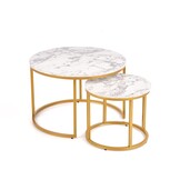 Ronde salontafel set van 2 | Marmerlook & Goud | Ø60cm & Ø38cm