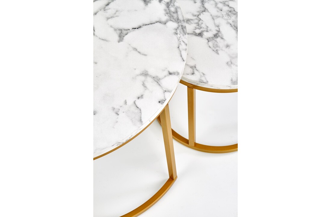 Ronde salontafel set van 2 | Marmerlook & Goud | Ø60cm & Ø38cm