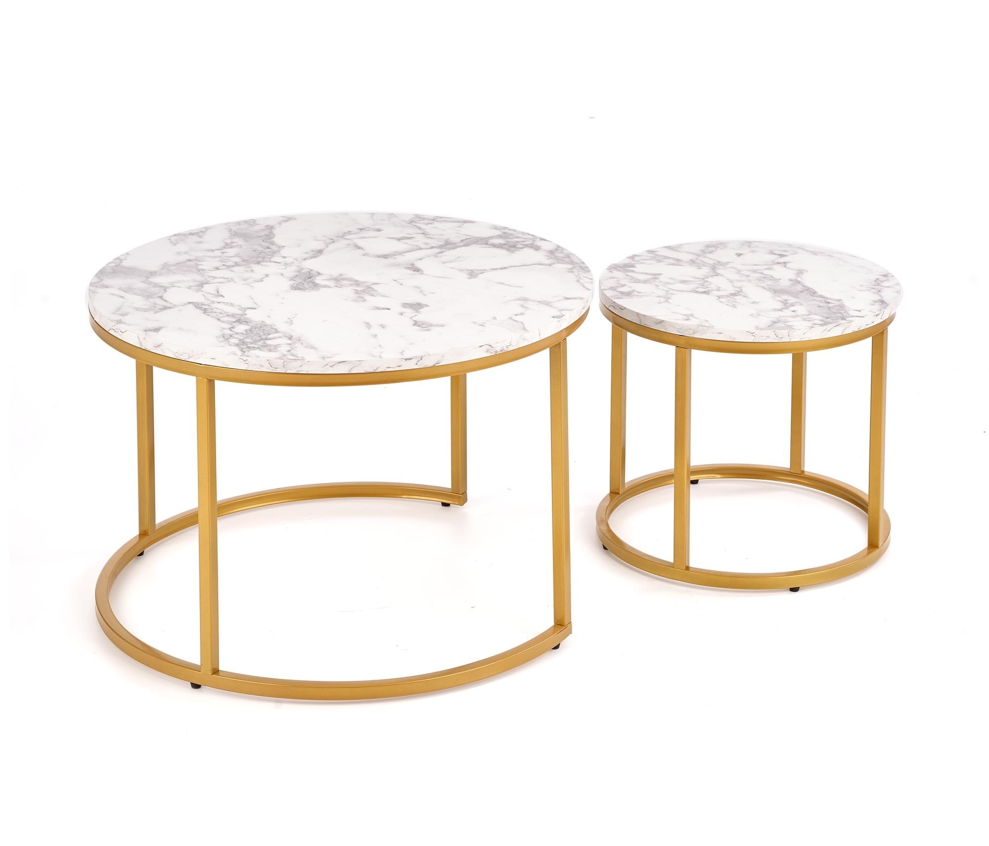 Ronde salontafel set van 2 | Marmerlook & Goud | Ø60cm & Ø38cm