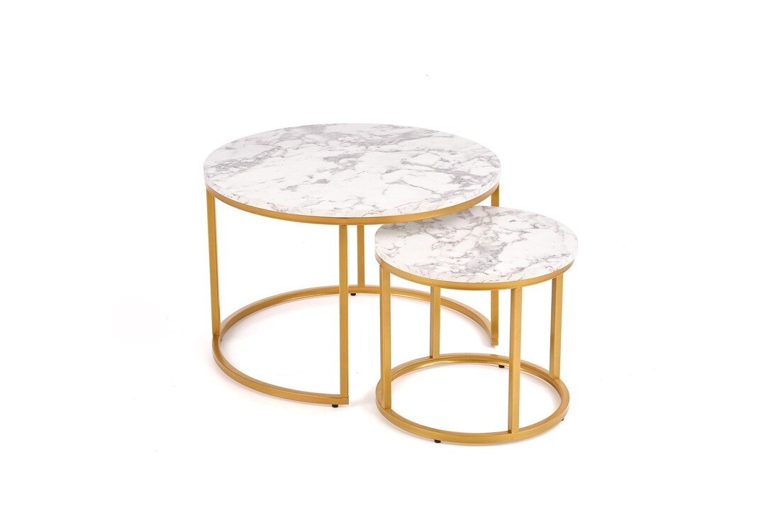 Marmer salontafel goud: PAOLA set 2 ronde tafels, Ø38/60cm, MDF/Goud
