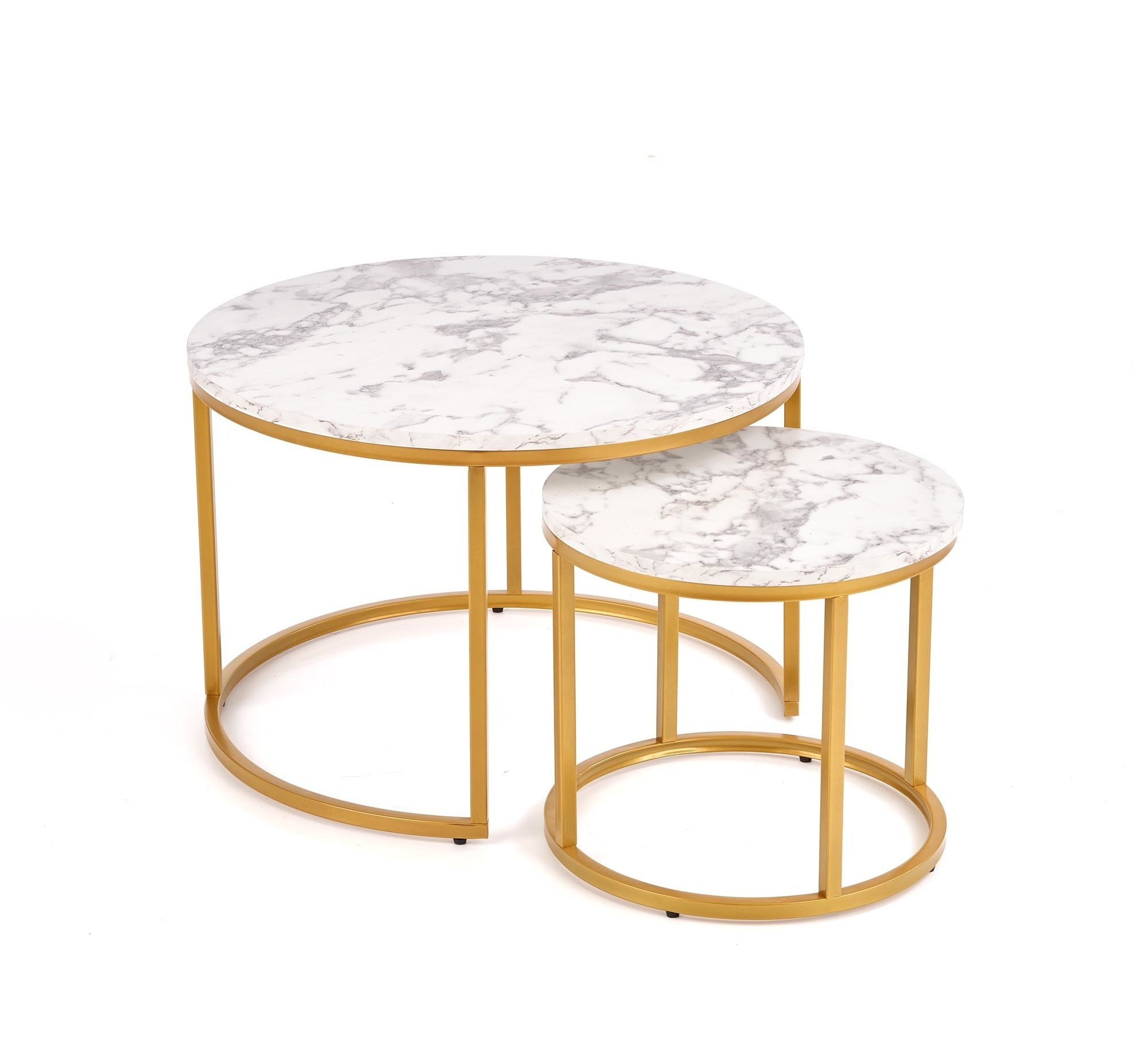 Marmer salontafel goud: PAOLA set 2 ronde tafels, Ø38/60cm, MDF/Goud