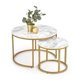 Bijzettafels set marmer rond, 2 stuks, goud, MDF