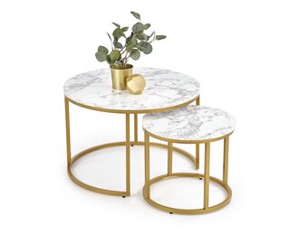 Bijzettafels set marmer rond, 2 stuks, goud, MDF