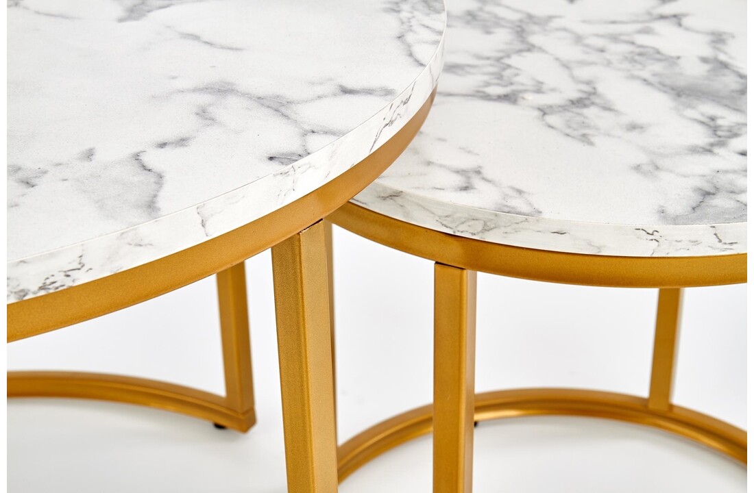 Bijzettafels set marmer rond, 2 stuks, goud, MDF