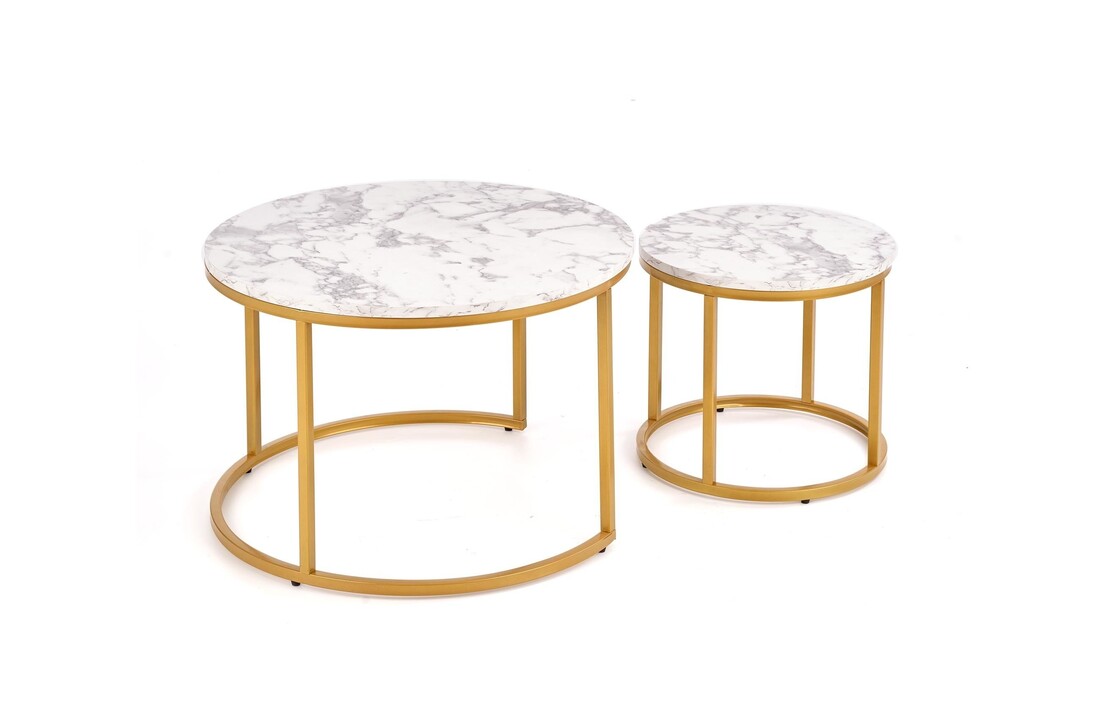 Bijzettafels set marmer rond, 2 stuks, goud, MDF