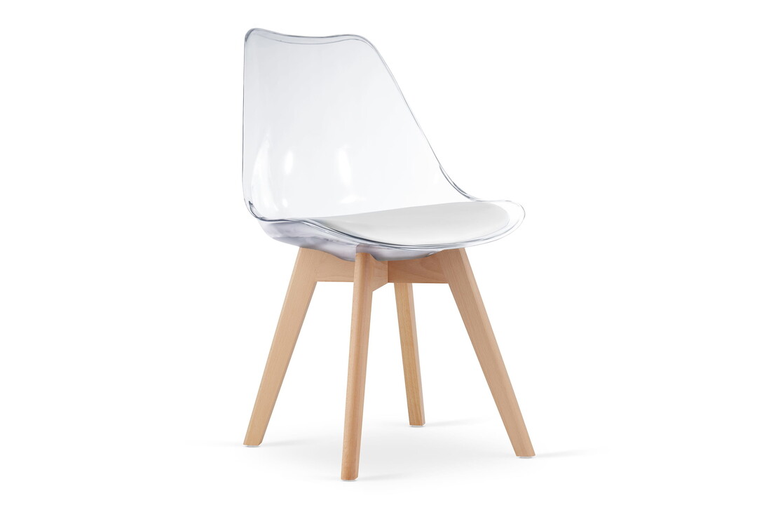 Transparante stoel set 4 - Beukenhout poten, Wit/Naturel