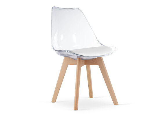 Transparante stoel set 4 - Beukenhout poten, Wit/Naturel