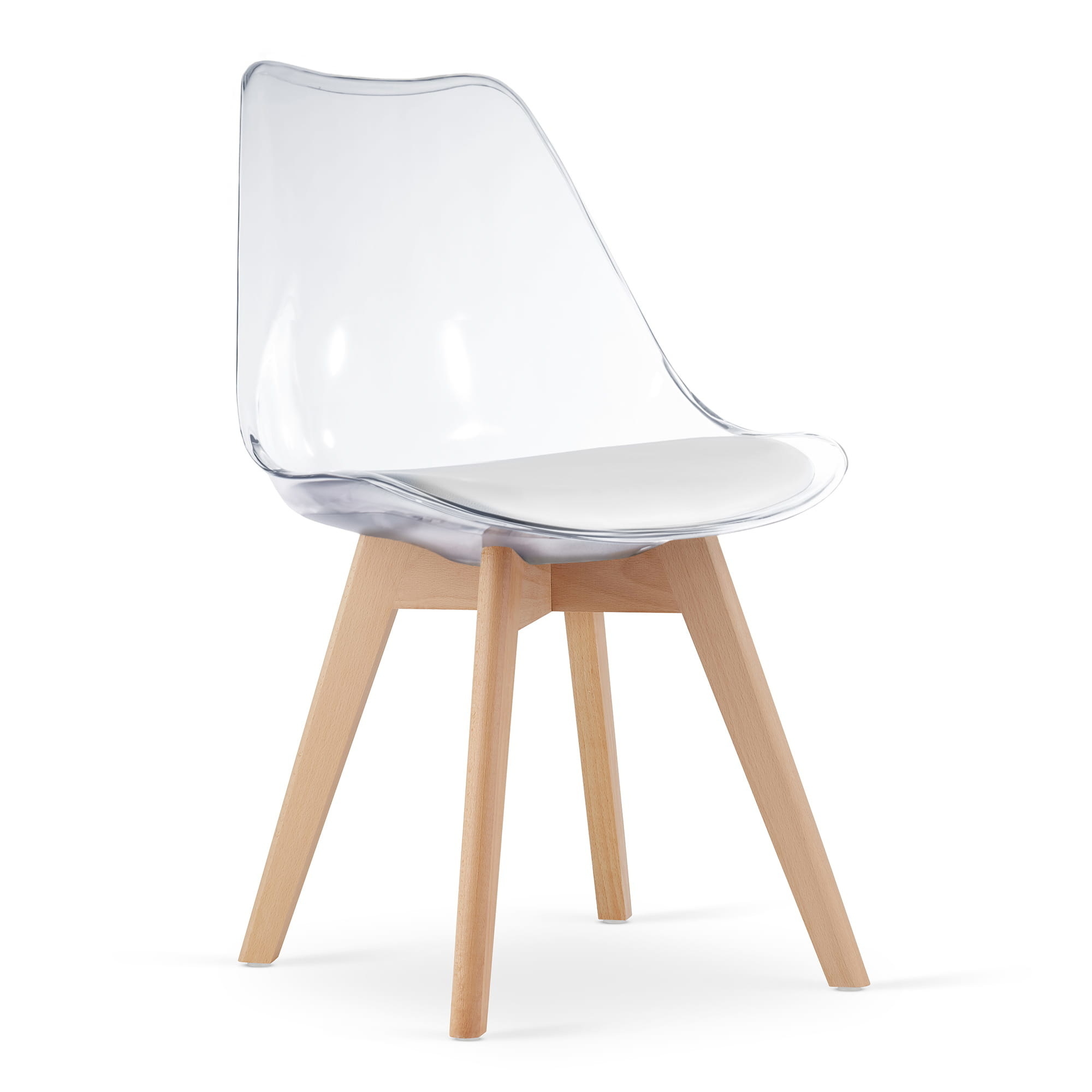 Transparante stoel set 4 - Beukenhout poten, Wit/Naturel