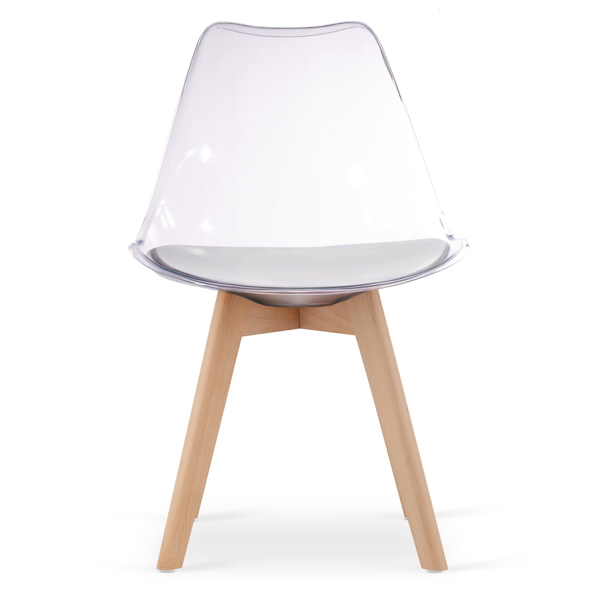 Transparante stoel set 4 - Beukenhout poten, Wit/Naturel