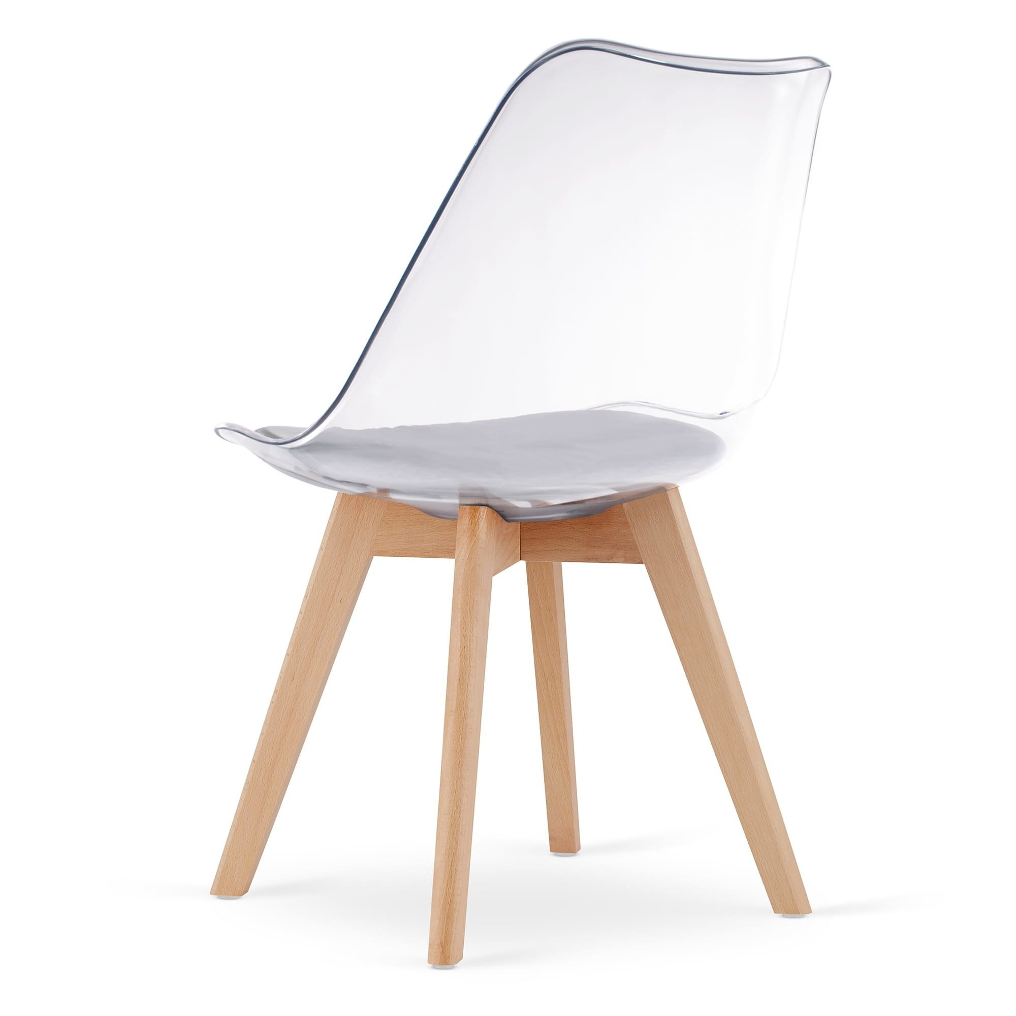 Transparante stoel set 4 - Beukenhout poten, Wit/Naturel