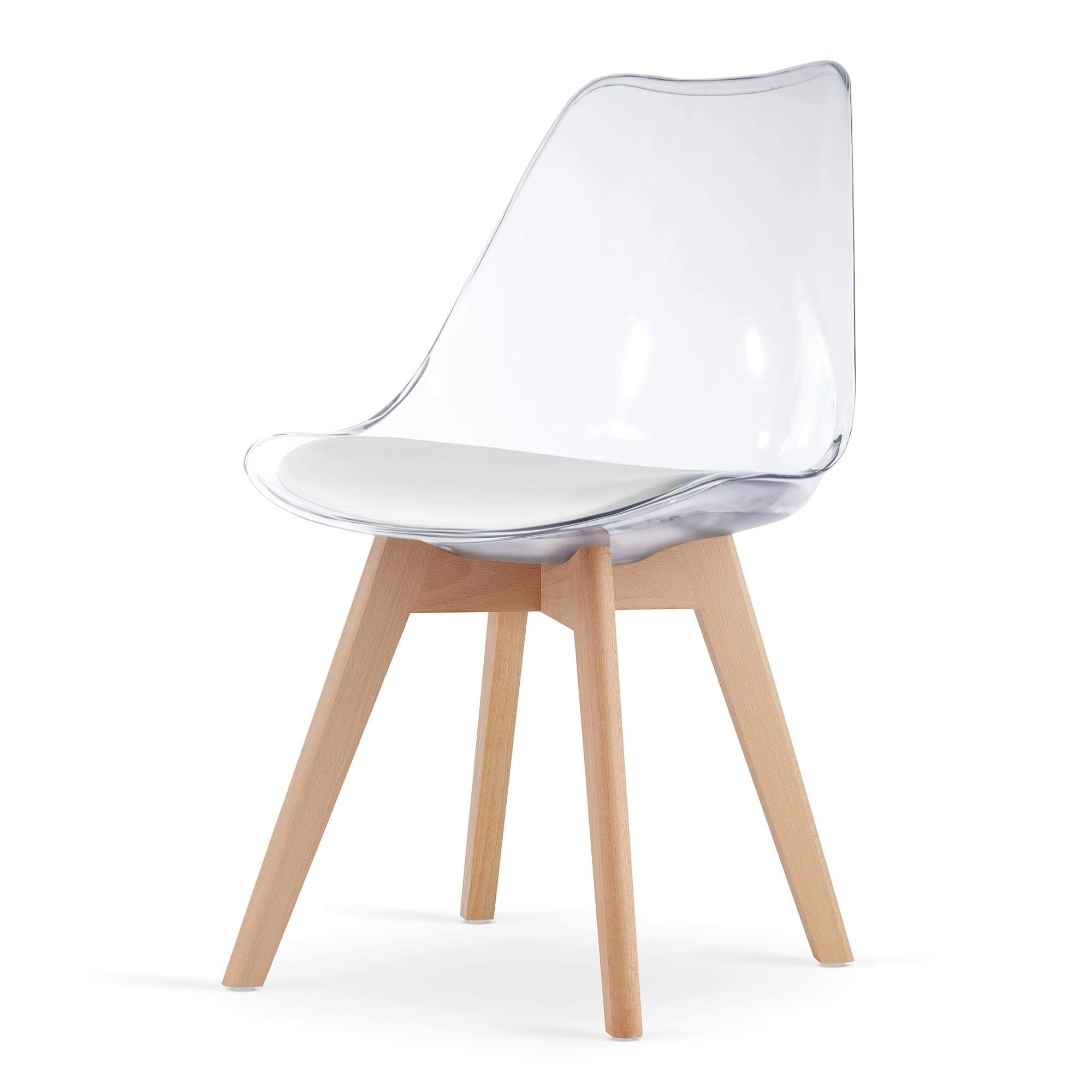 Transparante stoel set 4 - Beukenhout poten, Wit/Naturel