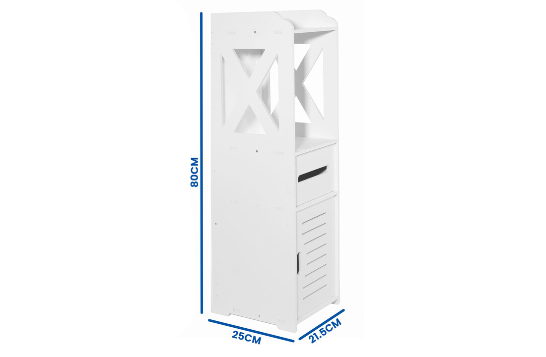 Witte badkamermeubel | Smalle Kolomkast 80cm Hoog, 21.5cm Breed