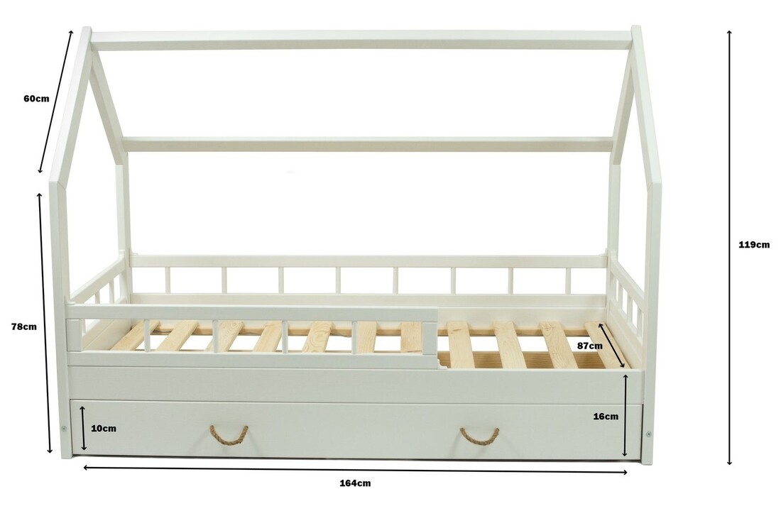 Huisbed kind 160x80 Wit Grenen | Scandinavisch Design | Met Lade
