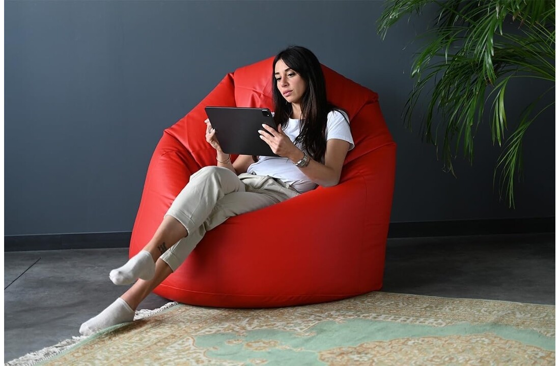 Relaxstoel kunstleer rood, 70x70x110 cm, EPS-kralen