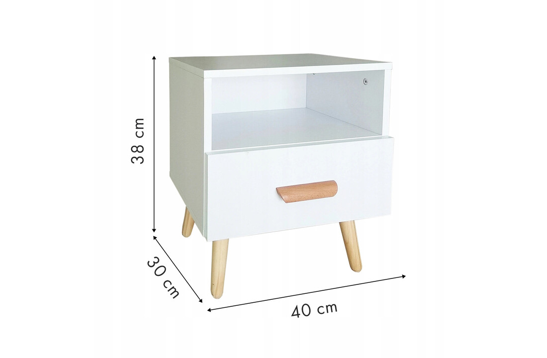 Wit nachtkastje lade | Compacte bijzettafel 38x30x40 cm | MDF & Grenen