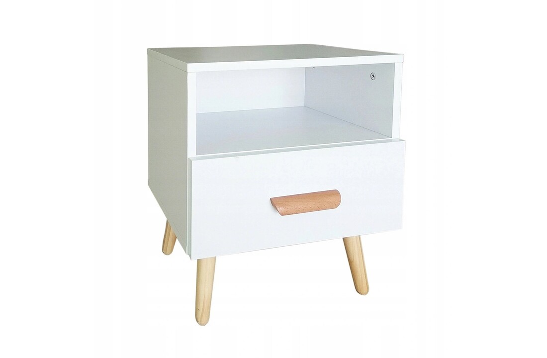 Houten pootjes nachtkastje wit - 40x30x38 cm - MDF & grenen