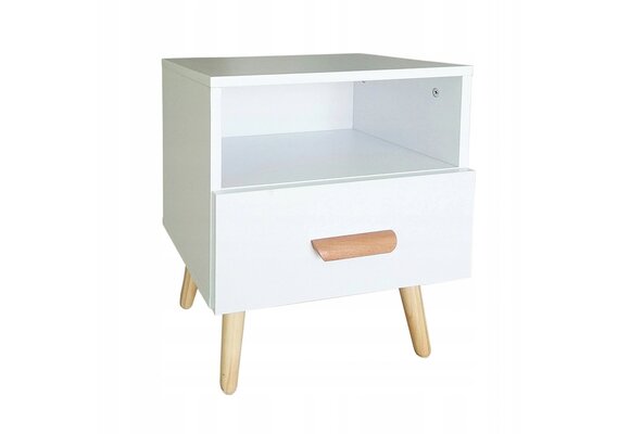 Houten pootjes nachtkastje wit - 40x30x38 cm - MDF & grenen