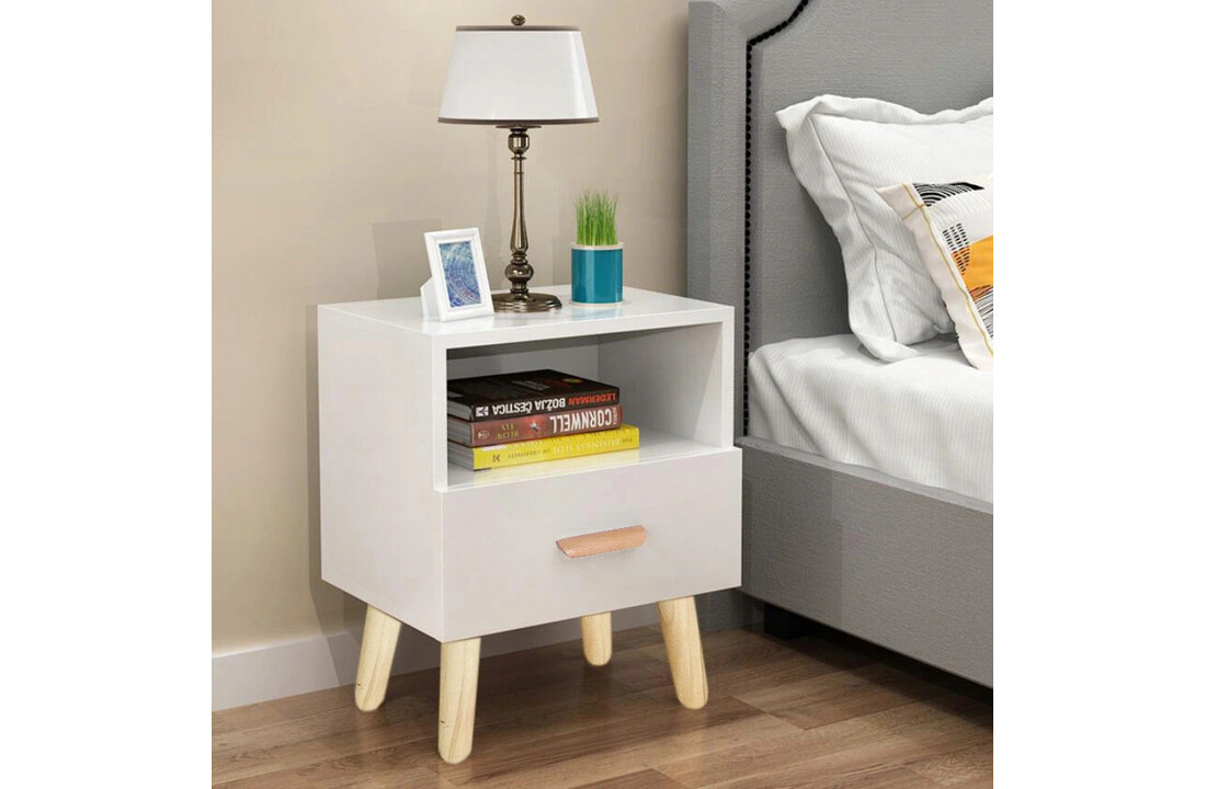 Nachtkastje open vak wit - 40x30x38 cm - MDF/grenen