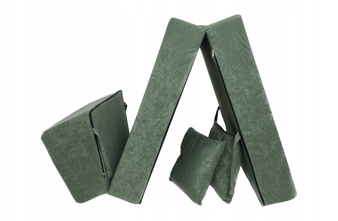 Poef bed groen opvouwbaar matras foam 200x70x15 cm