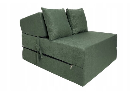 Poef bed groen opvouwbaar matras foam 200x70x15 cm