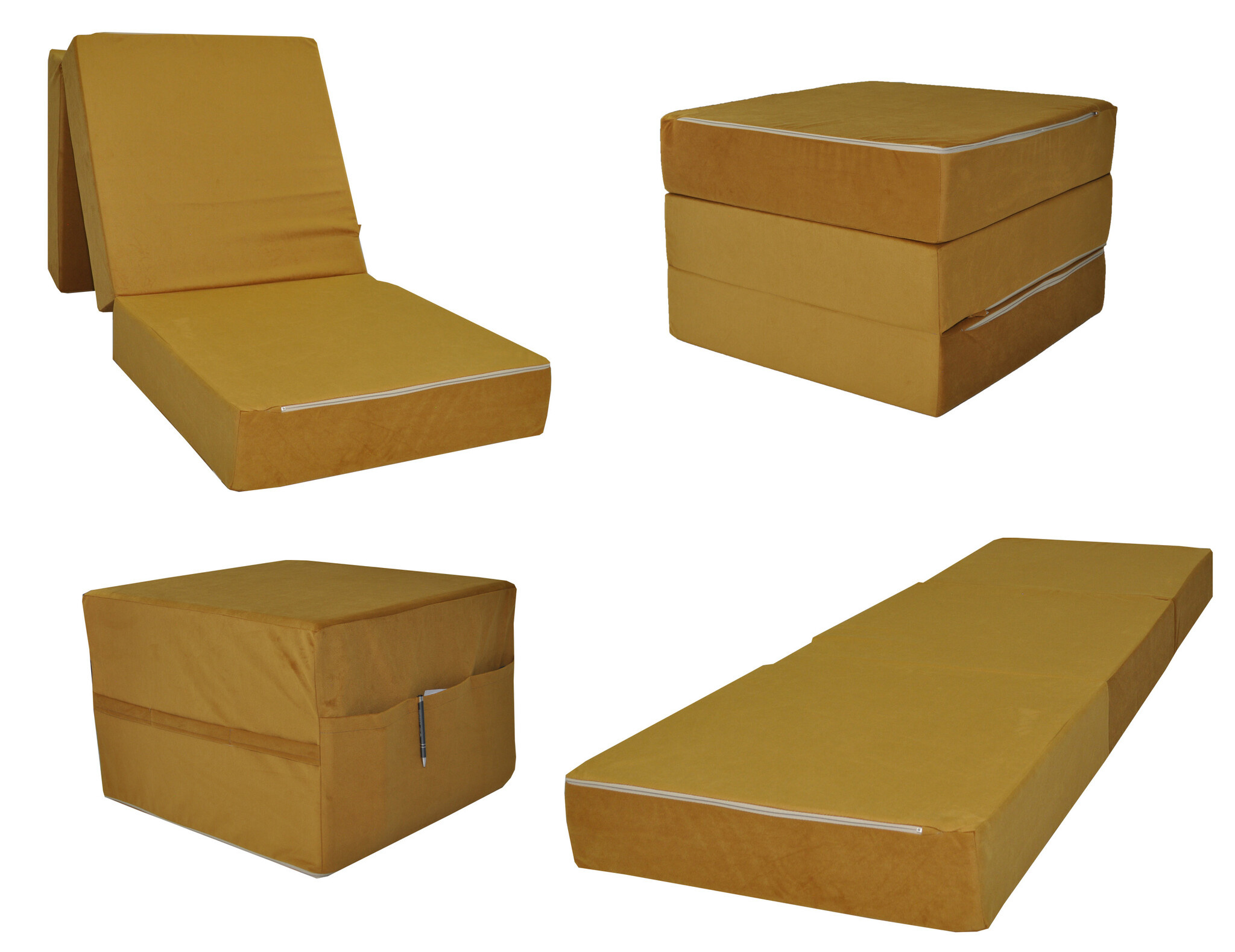 Opvouwbaar gastenbed 195x65 - Okergeel Schuimmatras (H2)