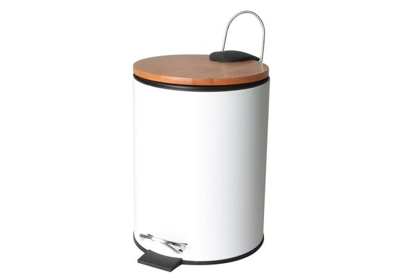 Prullenbak badkamer bamboe - 3L wit staal & bamboe