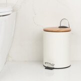 Prullenbak badkamer bamboe - 3L wit staal & bamboe