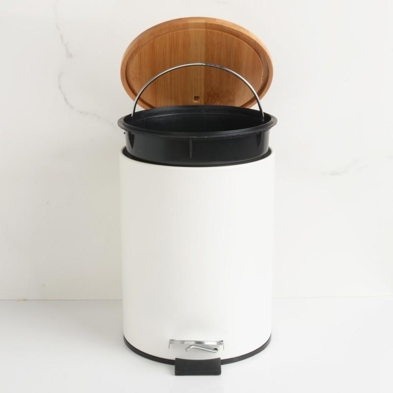 Prullenbak badkamer bamboe - 3L wit staal & bamboe