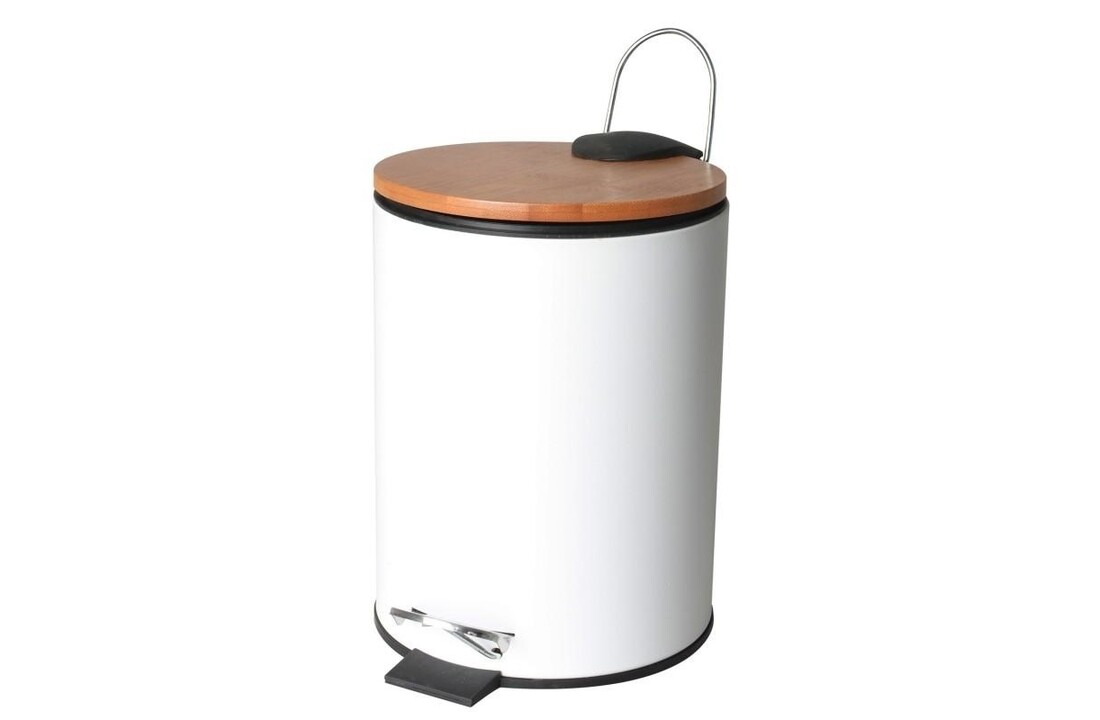Pedaalemmer wit 3 liter | Bamboe deksel | Gepoedercoat staal