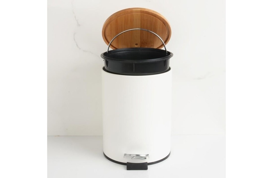 Kleine prullenbak met deksel - 3L Wit Bamboe Pedaalemmer