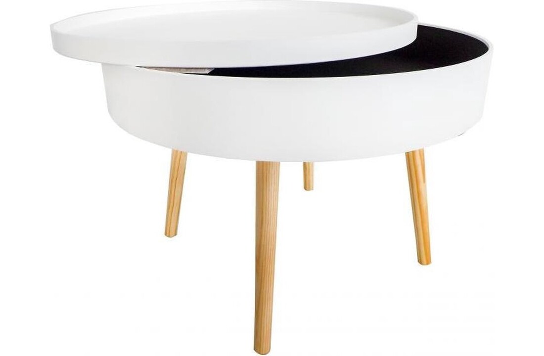 Houten salontafel wit 60x60x40 cm met opbergruimte