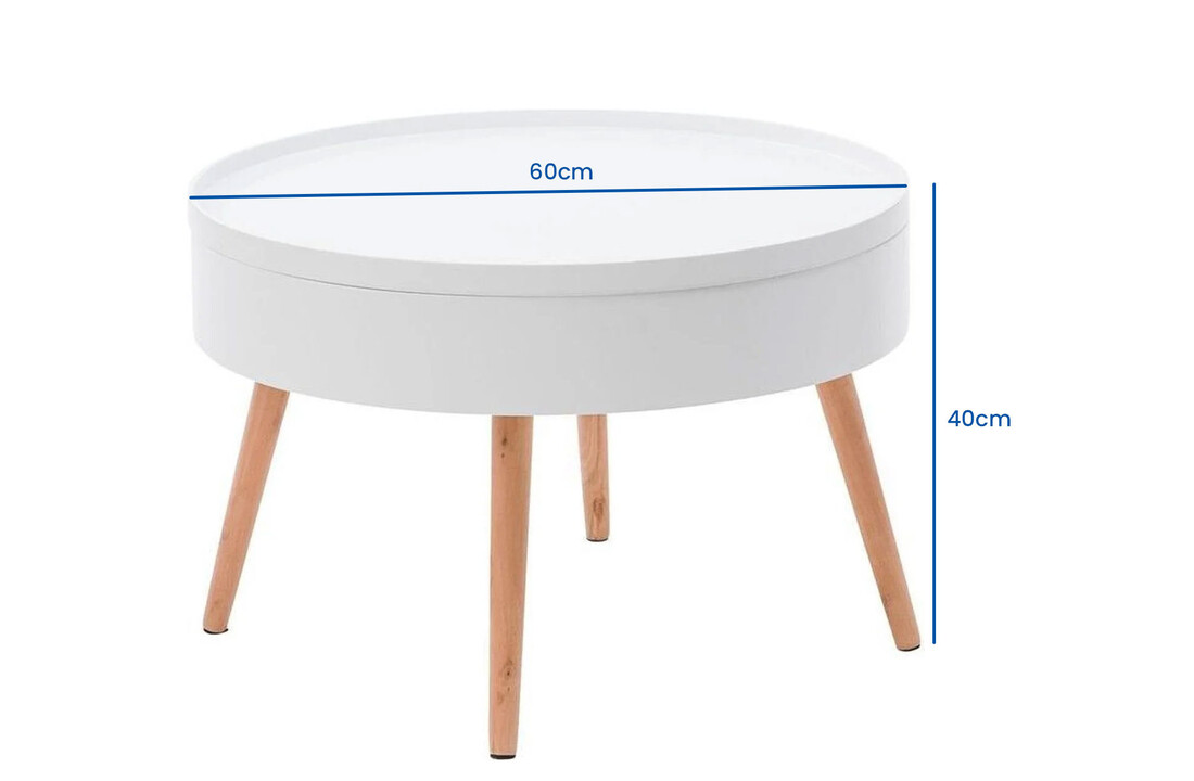 Houten salontafel wit 60x60x40 cm met opbergruimte