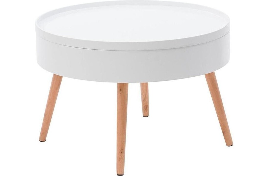 Ronde bijzettafel met opbergruimte - Wit Hout 60x60x40 cm