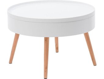 Ronde bijzettafel met opbergruimte - Wit Hout 60x60x40 cm
