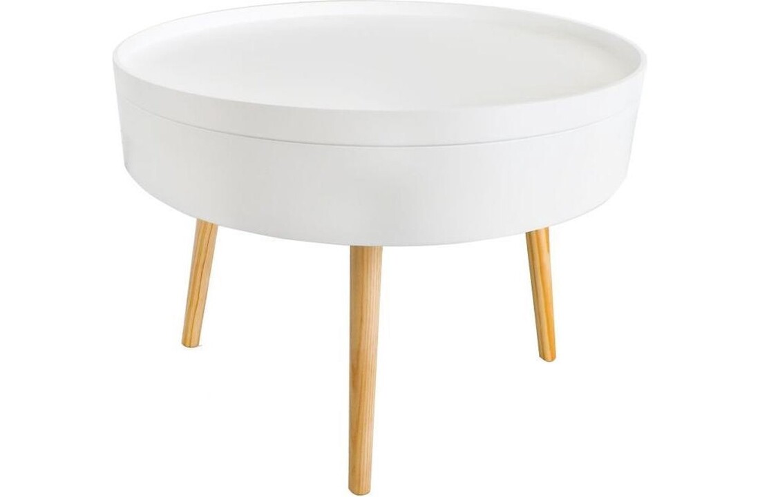Ronde bijzettafel met opbergruimte - Wit Hout 60x60x40 cm