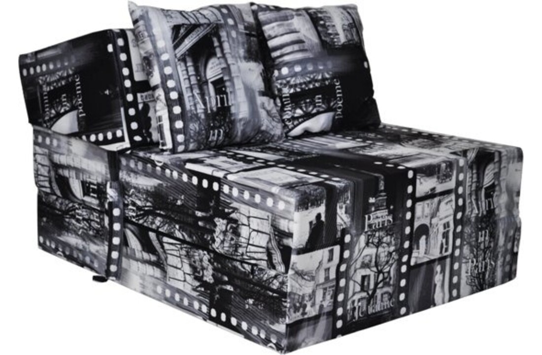 Reismatras met kussens - 200x70x15cm - Opvouwbaar - Wit/Zwart