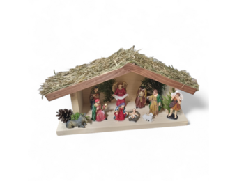 Kerststal hout met figuren - 45x16x26 cm - Multicolor, Hout/Gips