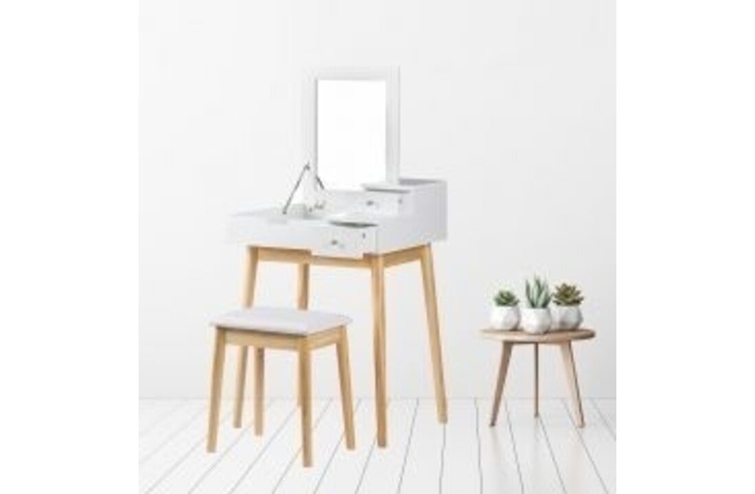 Houten kaptafel wit met klapspiegel & 3 lades - 60x50x76cm MDF/Grenen