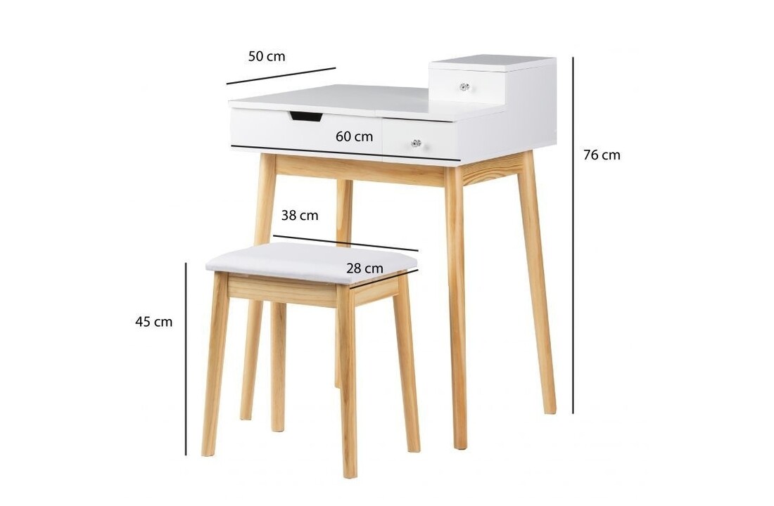 Kaptafel met lades, wit, 60x50x76 cm, MDF/grenenhout
