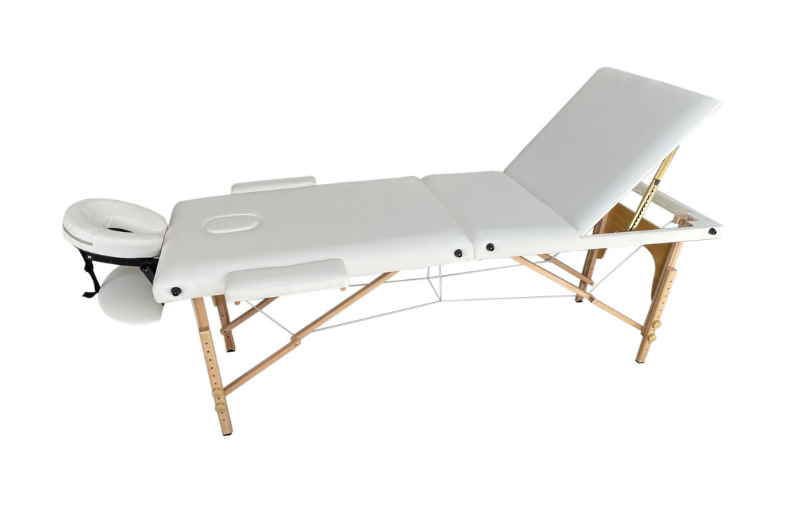Witte massagetafel - 185x70cm inklapbaar hout