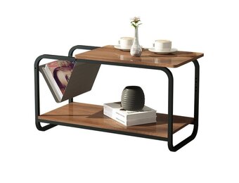 Bijzettafel met krantenbak, 86,5x40x46cm, bruin/grijs, MDF/metaal